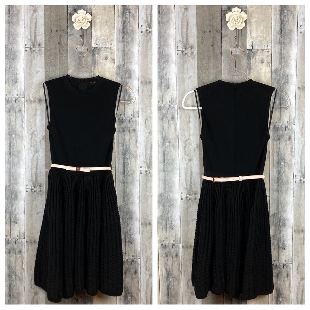Ted Baker Black Alicii Bow Belt Knit Dress Size 1 - Picture 3 of 8